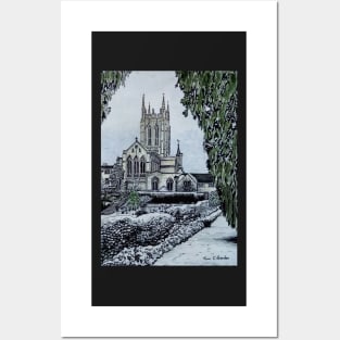 Bury St Edmunds Cathedral in the Snow Painting Posters and Art